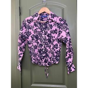 NWT Ro's Garden Clara Tie-Back Floral Shirt Top Blouse Pink Catania Purple XS
